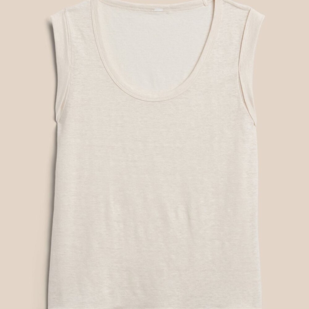 BANANA REPUBLIC Linen Roll-Cuff Tank - CREAM #812820